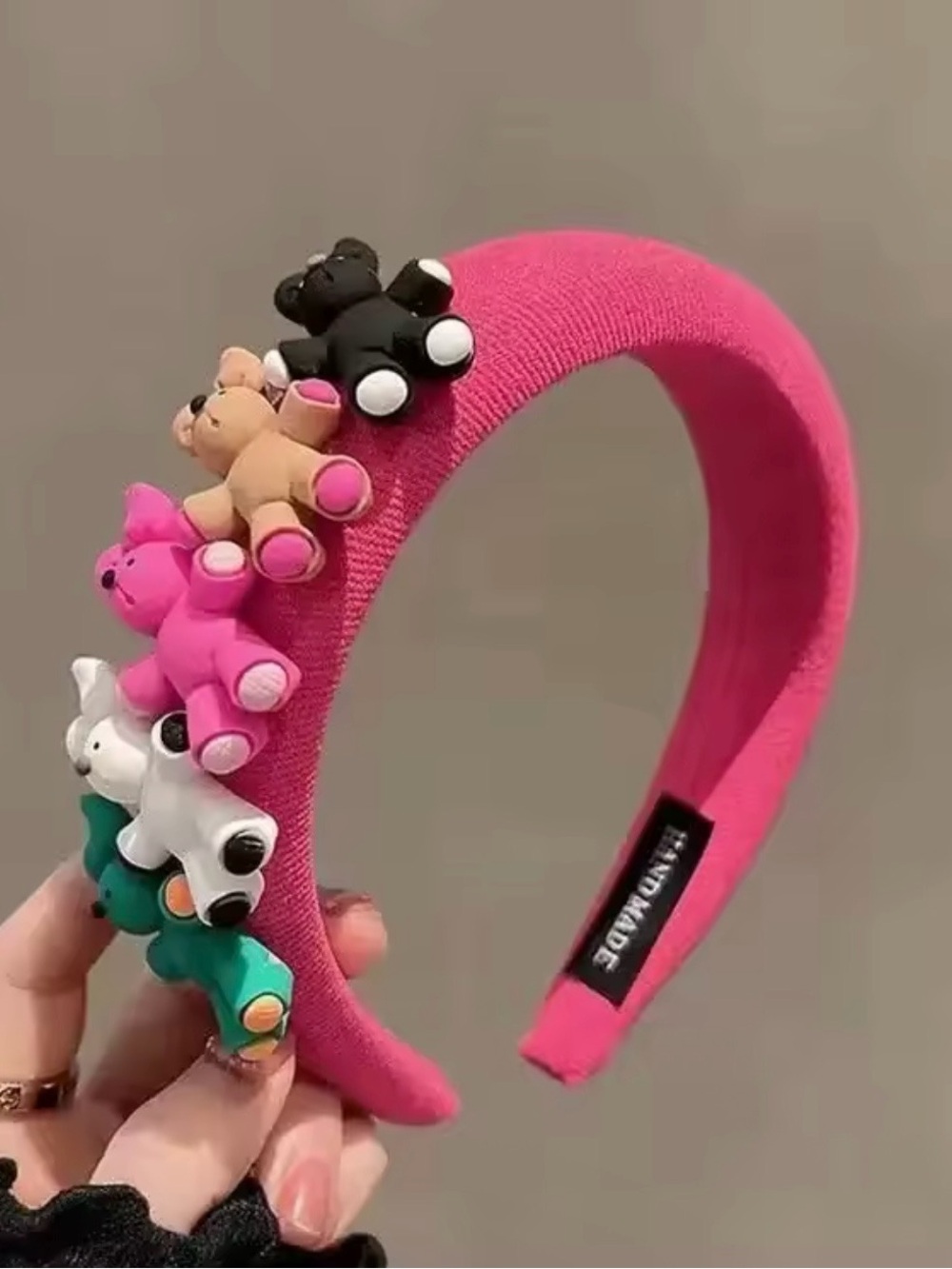 Pink Headband with Colorful Teddy Bear Charms